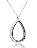 Teardrop/Heart Floating Charm Memory Locket Necklace - 316 Surgical Stainless Steel Buckle Closure