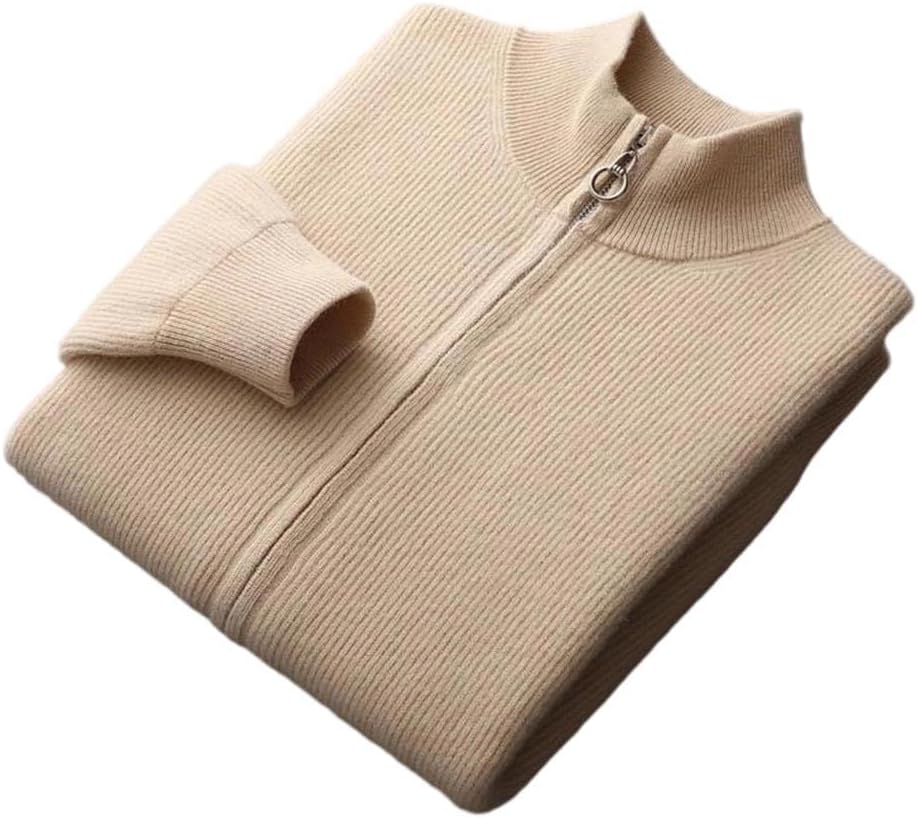 Men's Solid Wool Warm Sweater Stand Collar Thickened Cardigan Casual Knitted Top
