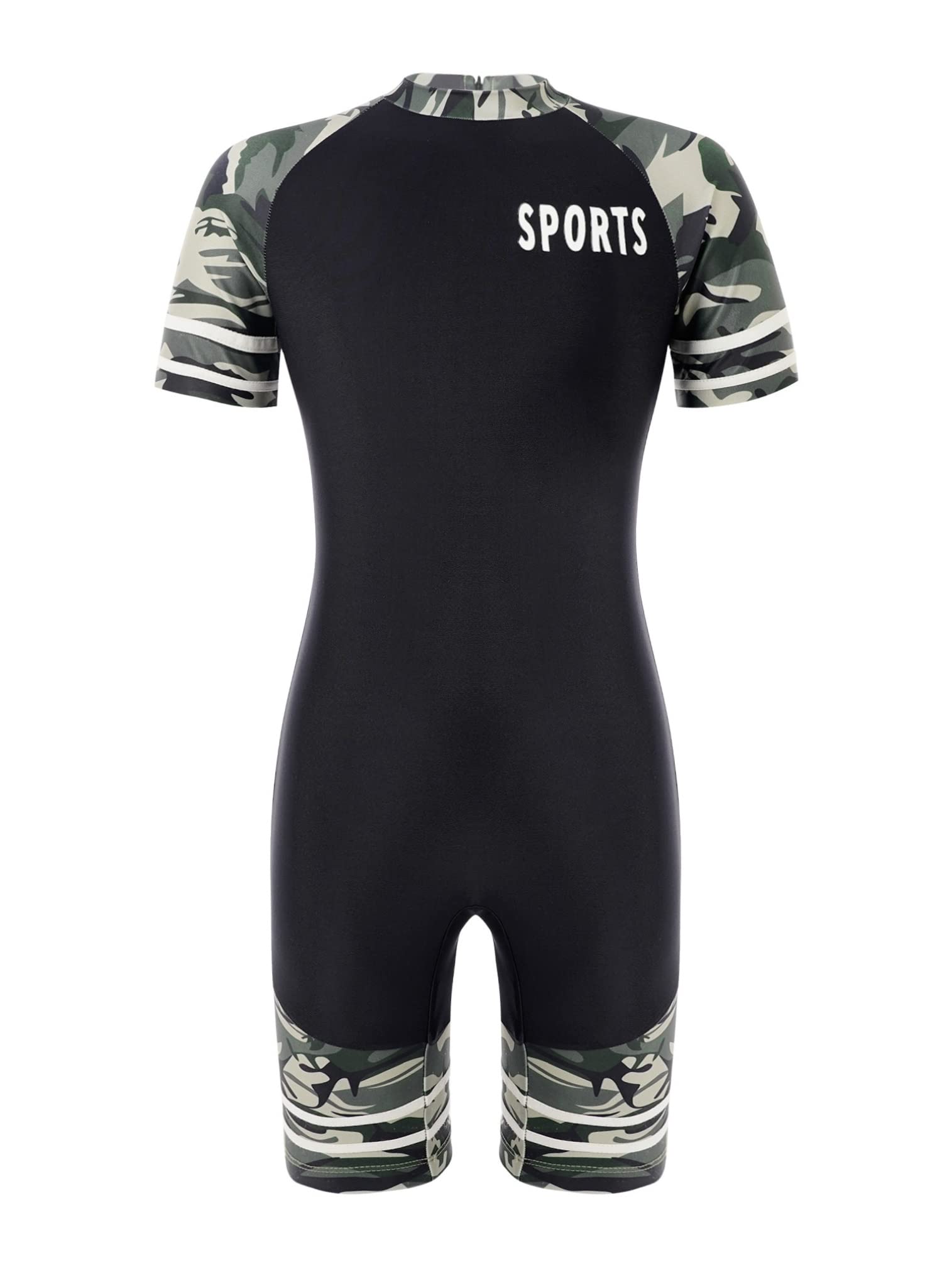 easyforever Kids One Piece Swimsuits Boys Wetsuits Short Sleeve Swimwear Surfing Swimming Diving Suit Black&Green Camouflage 6 Years
