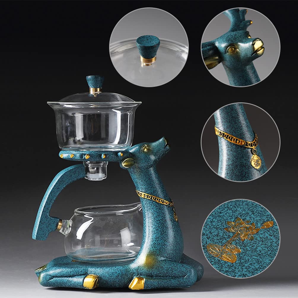 Ensemble de thé en verre résistant à la chaleur Kungfu avec chauffe-eau attire la détournement de l'eau bol rotatif théière semi-automatique paresseux avec 6 tasses à thé