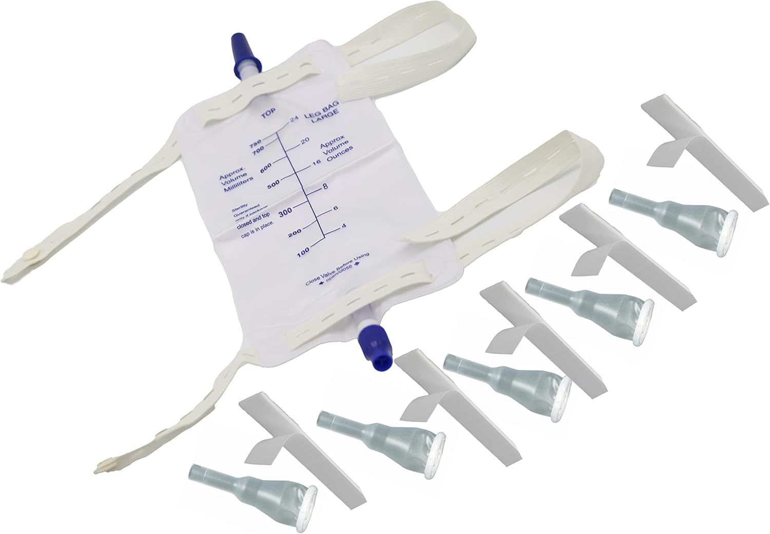 Complete Kit Urinary 5 Days 5 Condom Catheters External SelfSea + Leg Bag 750ml + Straps