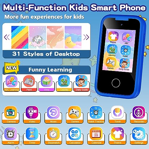 Image of Kids Phone for Boys, Christmas Birthday Gifts for Boys Girls Ages 3-10 | Kids Toys Cell Phone, 2.8 inch Touchscreen Toddler Learning Play Toy Phone with Dual Camera, Game, Music Player, 8GB Card Blue