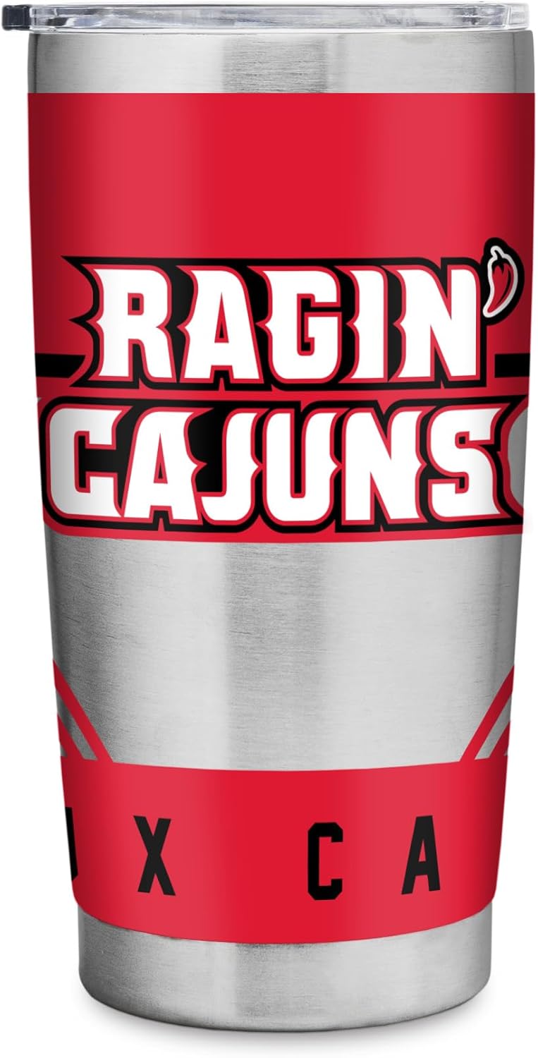 Rico Industries NCAA Louisiana-Lafayette Ragin Cajuns 20oz Stainless Steel Tumbler with Lid - Great For Coffee, Tea, Water or Cocktails