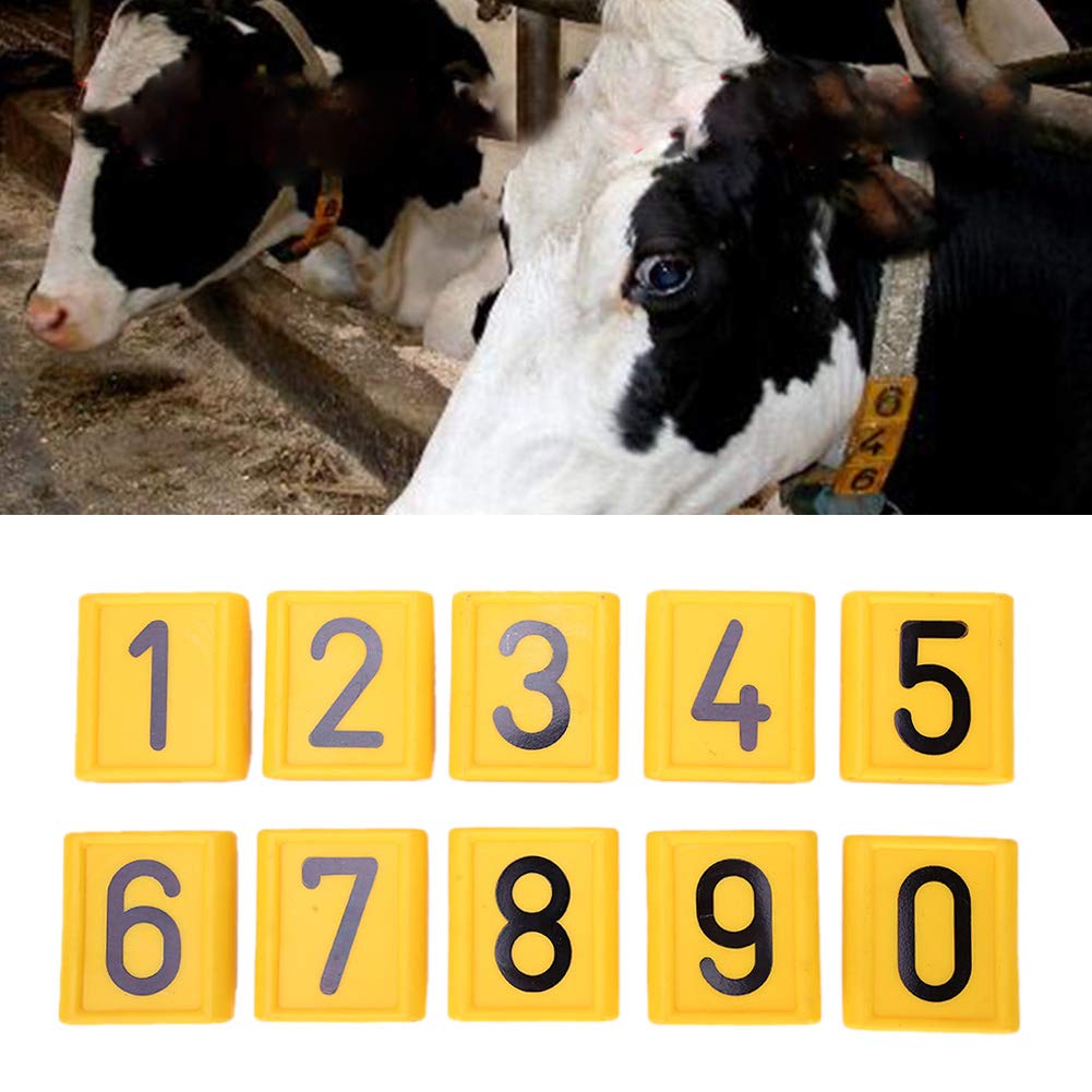 YUYTE Collier de Vache, 10 Pièces 0-9, Identification des Moutons, Collier de Vache en Plastique, Base Jaune avec Numéros pour la Gestion du Bétail (10 numéros)