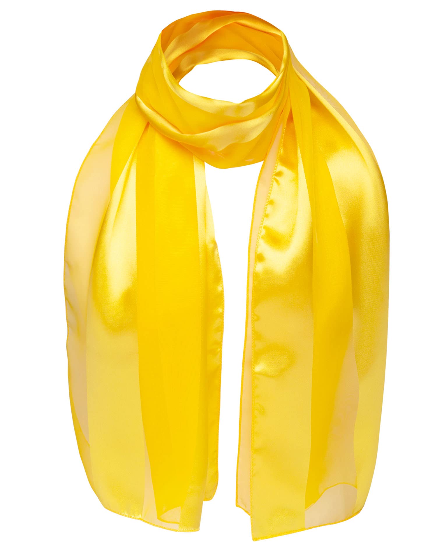 Basic Sense Women's Yellow Shiny Satin Scarf Lightweight Silky Chiffon Solid Plain Strip Neck Scarves,