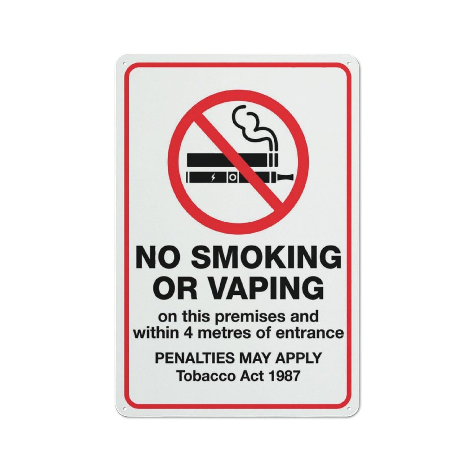 No Smoking Or Vaping On This Premises Sign, 8x12 Inch UV-Ink Printed Aluminum Outdoor Sign for House & Business