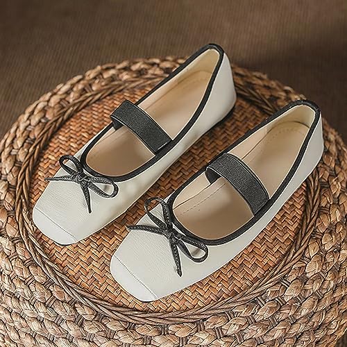 INEELUYI Bowtie Ballets Flats for Women Square Toe Slip on Comfortable Dress Ballerina Flats Mary Jane Shoes2