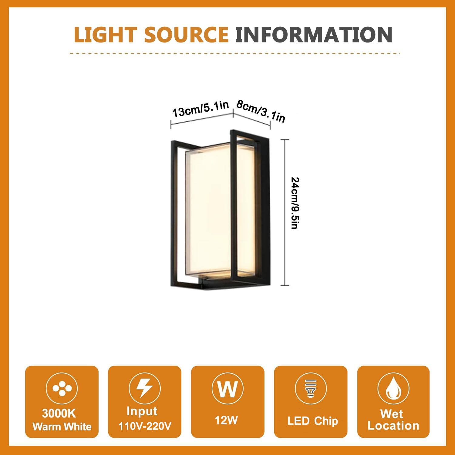 Aplique de Pared LED Moderno para Exteriores, 12 W, 3000 K, para Porche y Patio, con cableado Fijo, luminaria Exterior de Aluminio Impermeable IP65 para Puerta Principal, Garaje y jardín.