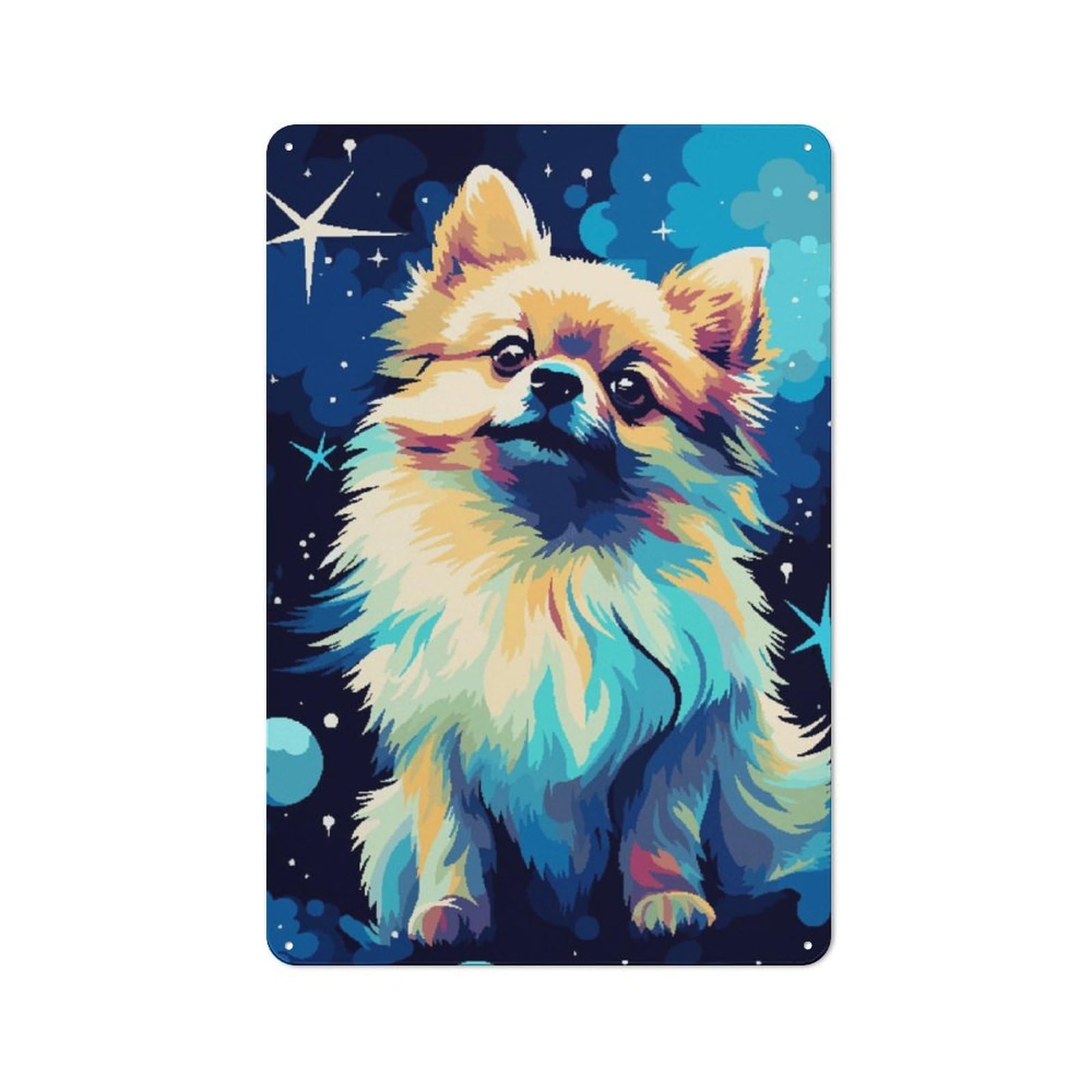 Junmoney Pixel Art Pomeranian Dog Tin Wall Plaque 30X20cm With For Studio Or Craft Room, For Metal Sign Collectors, For Kitchen And Home Bar Decor