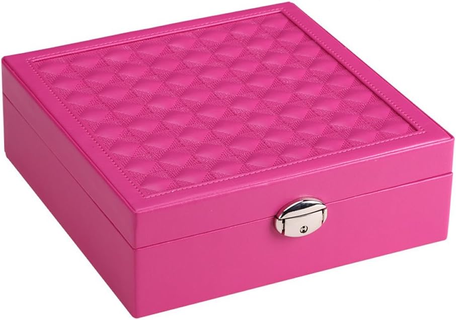precious time jewelry Large Leather Jewelry Box Watch Storage Organizer Travel Case Mirror and Lock for Women (RoseRed)