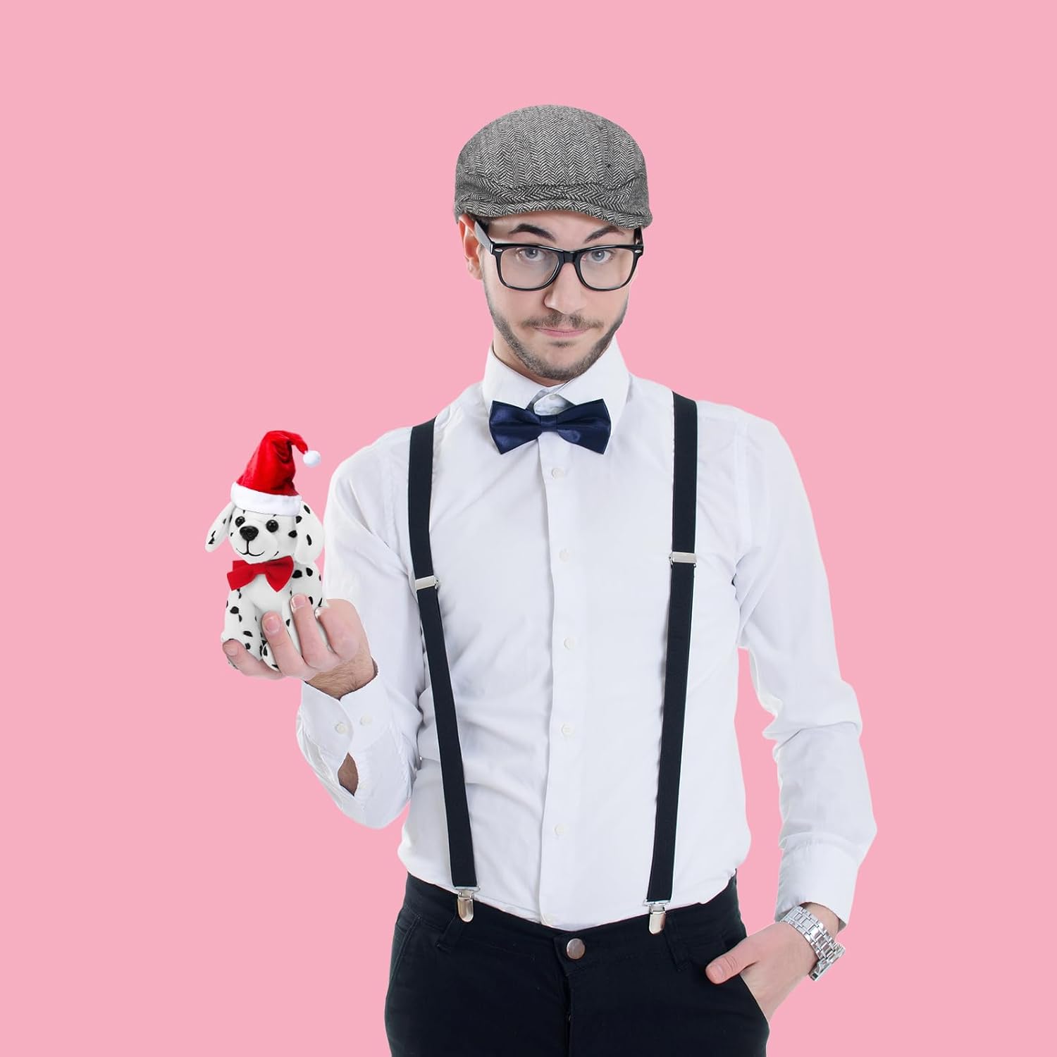 Mepase 5 Pcs Halloween Dog Control Officer Costume Kit Dalmatian Dog Costume for Men Adult Couple Halloween Cosplay Party
