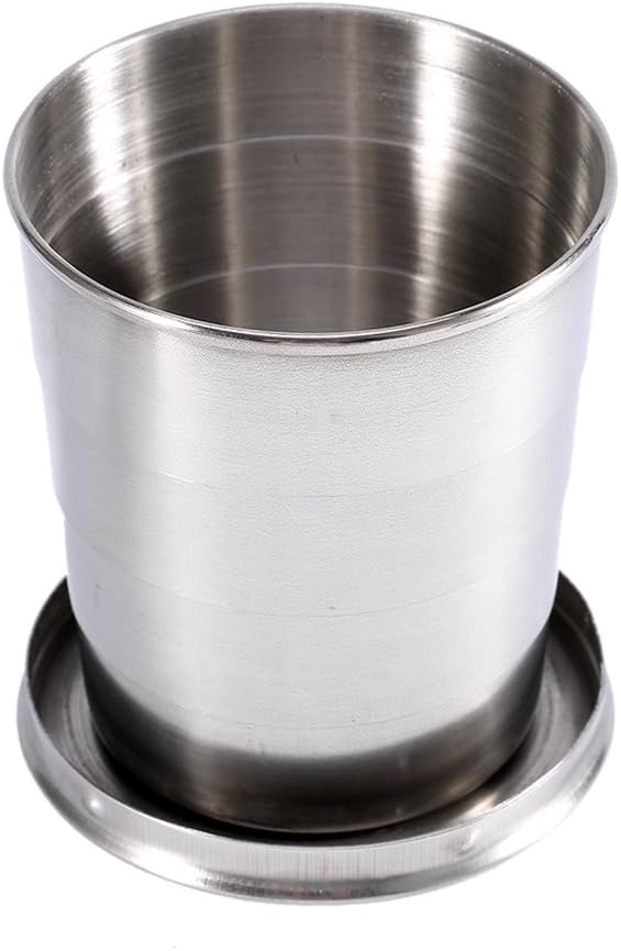 Walfront Collapsible Cup Stainless Steel Food Grade Folding Travel Cup for Camping Hiking Outdoor Activities Portable Retractable Drinkware with Carabiner (L 240ml)
