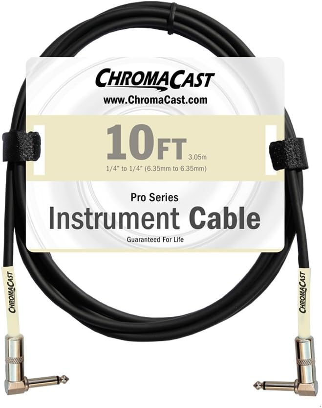 Chromacast 10ft Vanilla Cream 1/4 Inch Instrument Guitar Cable Angle to Angle for Guitar Bass AMP Keyboard Chord, Quarter Inch for Electric Guitar Bass Keyboard Amplifier Speaker