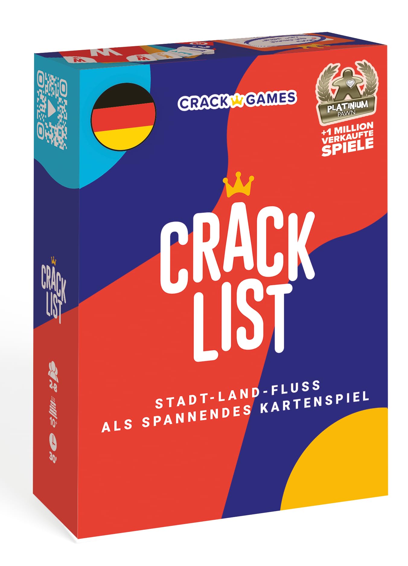 CRACK LIST Stadt Land Fluss Kartenspiel | Modernes Wortspiel mit taktischen Aktionskarten | Familienspiel & Partyspiel für 2–8 Spieler | Ab 10 Jahren | 30 Minuten | Deutsch