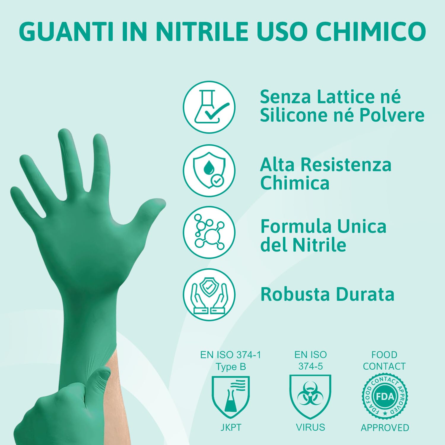 Ansell TouchNTuff 92-600 Guanti Monouso in Nitrile, Senza Polvere, Alta Resistenza Chimica e Meccanica, Protezione degli Alimenti, Usi Professionali e Industriali, Verde, Taglia L (100 Guanti)