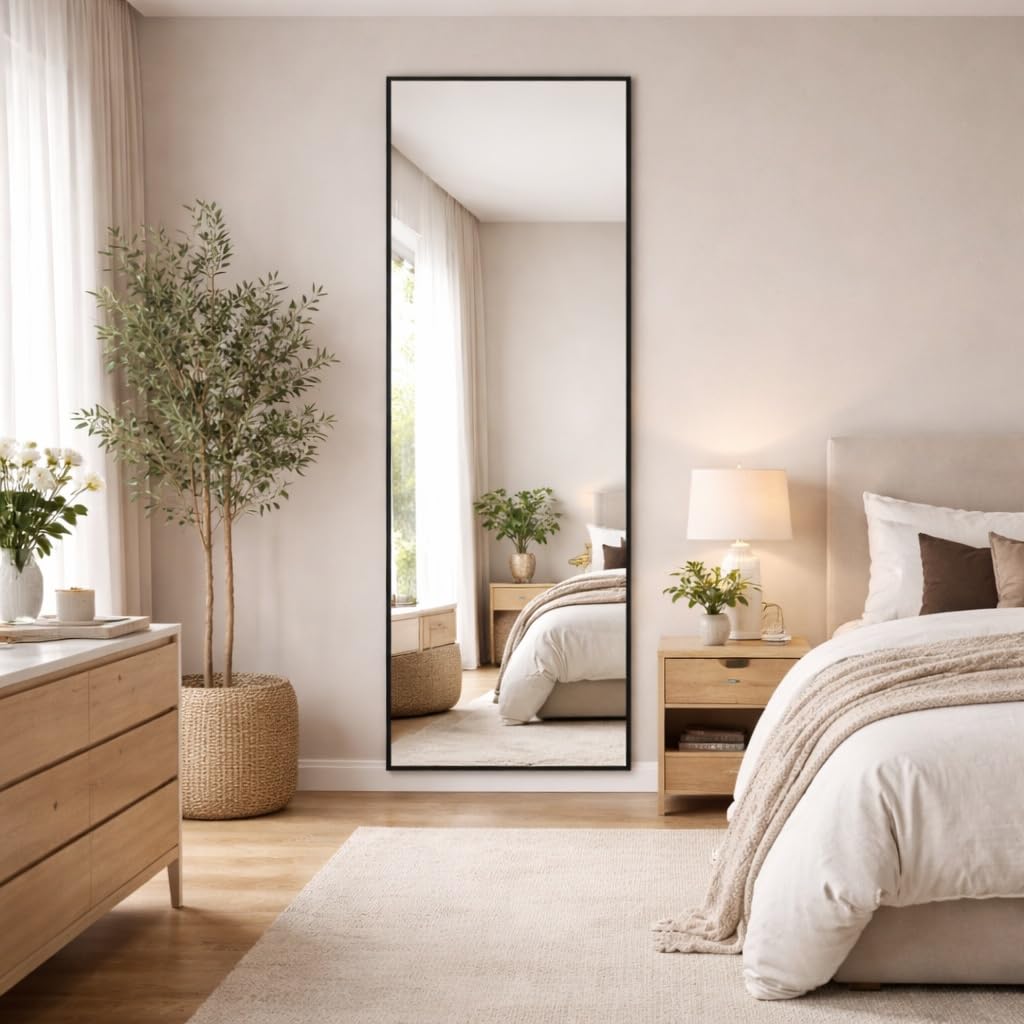 Jobu Black Full Length Rectangle Mirror 180Cm X 60Cm, Metal Frame