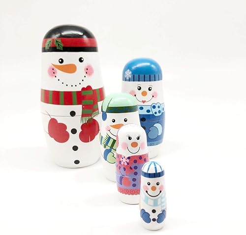 Miniatura 34 de Konrisa 5 muñecas anidables de Papá Noel, muñeco de nieve, Matryoshka, muñecos de anidación para niños y adultos, figuras hechas a mano de madera