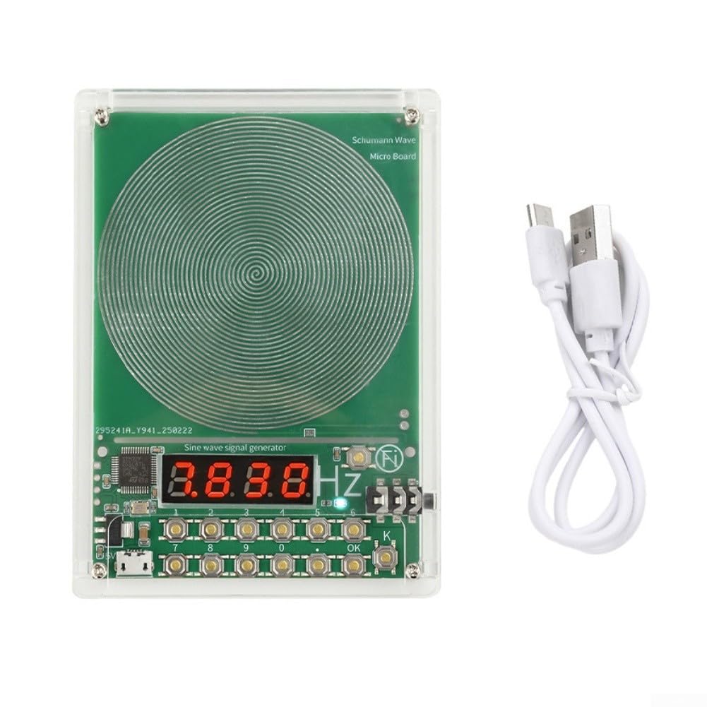 Générateur d'ondes Schumann 7,83 Hz - Fréquence réglable - Gamme complète de 0,01 Hz à 100 000 Hz - Sortie d'onde sinusoïdale - Avec alimentation USB - Coque en acrylique vert (doré)