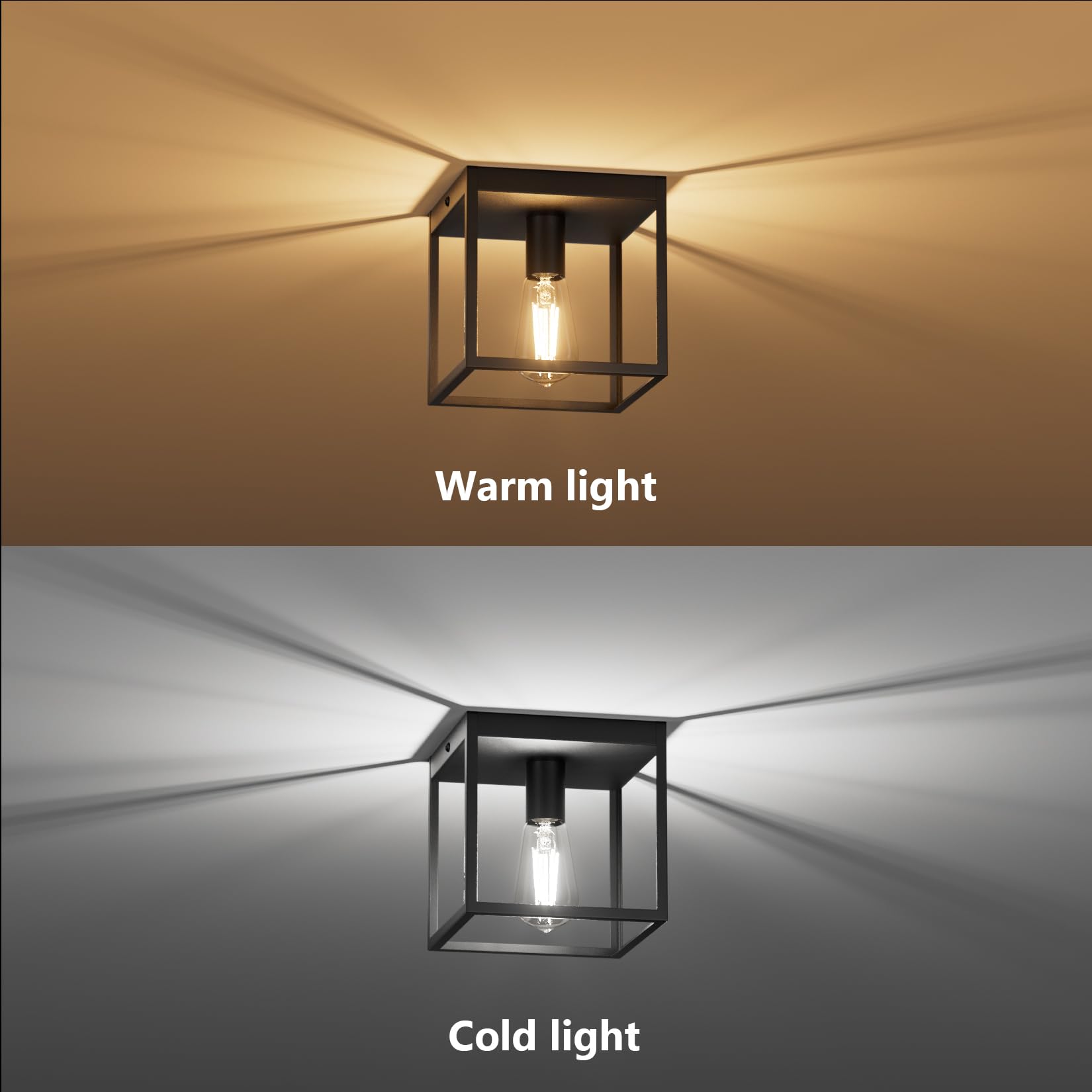 Klighten 2 Stück Schwarz Deckenleuchte E27, Leuchtmittel nicht Inklusive | E27 Fassung industrial deckenlampe schwarz eckig, Aluminium und Eisen, vintage Deckenlampe für Flur Schlafzimmer Wohnzimmer
