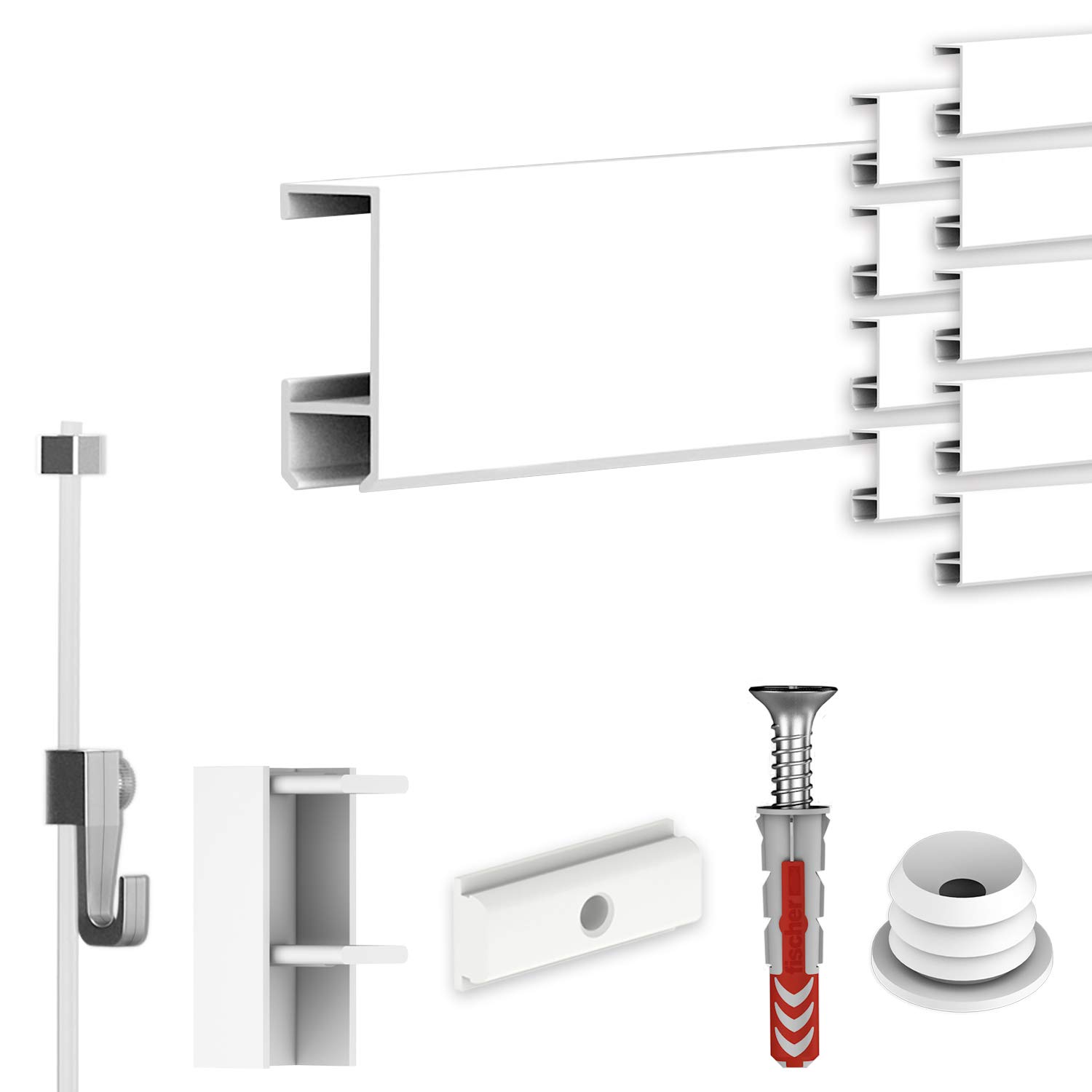 hang-it Komplettset - Galerieleisten Bilderleisten - 20 Meter inkl. Bilderhaken, Seile und Montagematerial