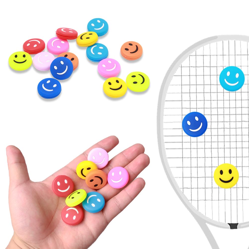 UTMACH Antivibrazioni Racchetta Tennis 16 Pezzi Antivibrazione Tennis di Happy Face Vibration Dampener Tennis in Silicone Anti-Skid Ammortizzatore Racchetta per Accessori per Racchetta Badminton