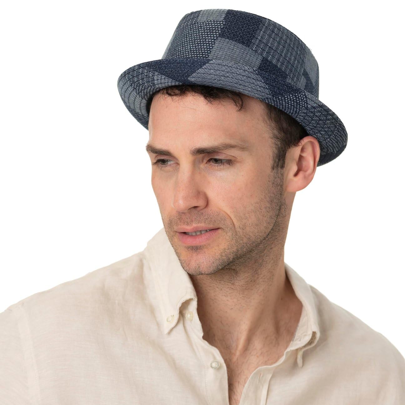 Lierys Chapeau Denim Patchwork Pork Pie Femme/Homme - Made in Italy Porkpie en Coton avec Doublure Printemps-ete Ete