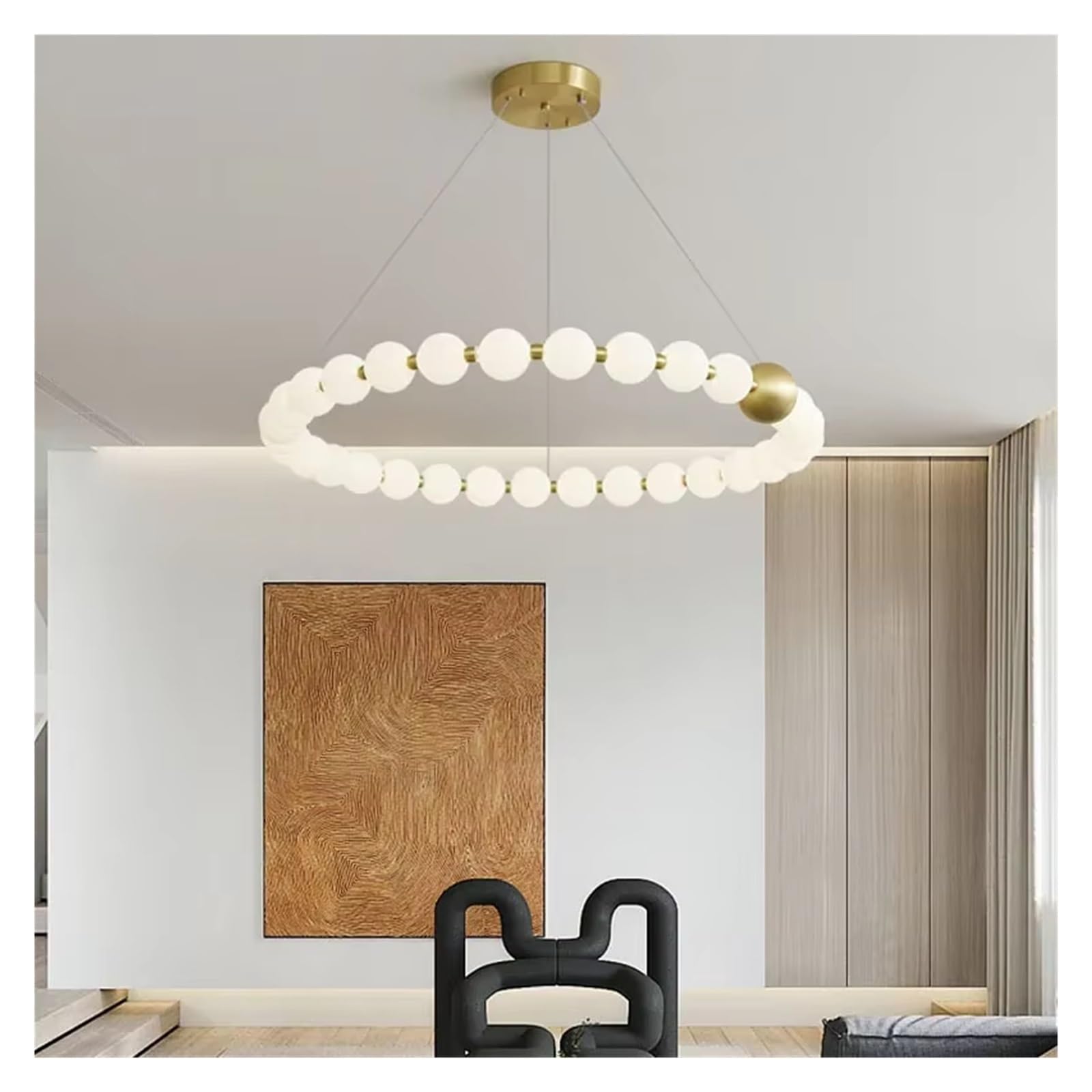 CSXSXAUO French Pearl Necklace Dining Chandelier Nordic Living Room Full Copper Acrylic Lamp