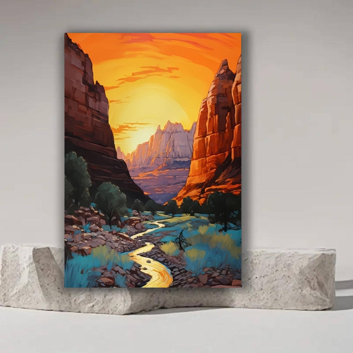 Trdmcfbn Sunset Wall Decor, Landscape Canvas Print, Red Rock Cliffs River Wall Art, Bedroom/Living Room Decoration(30x40cm/With frame)