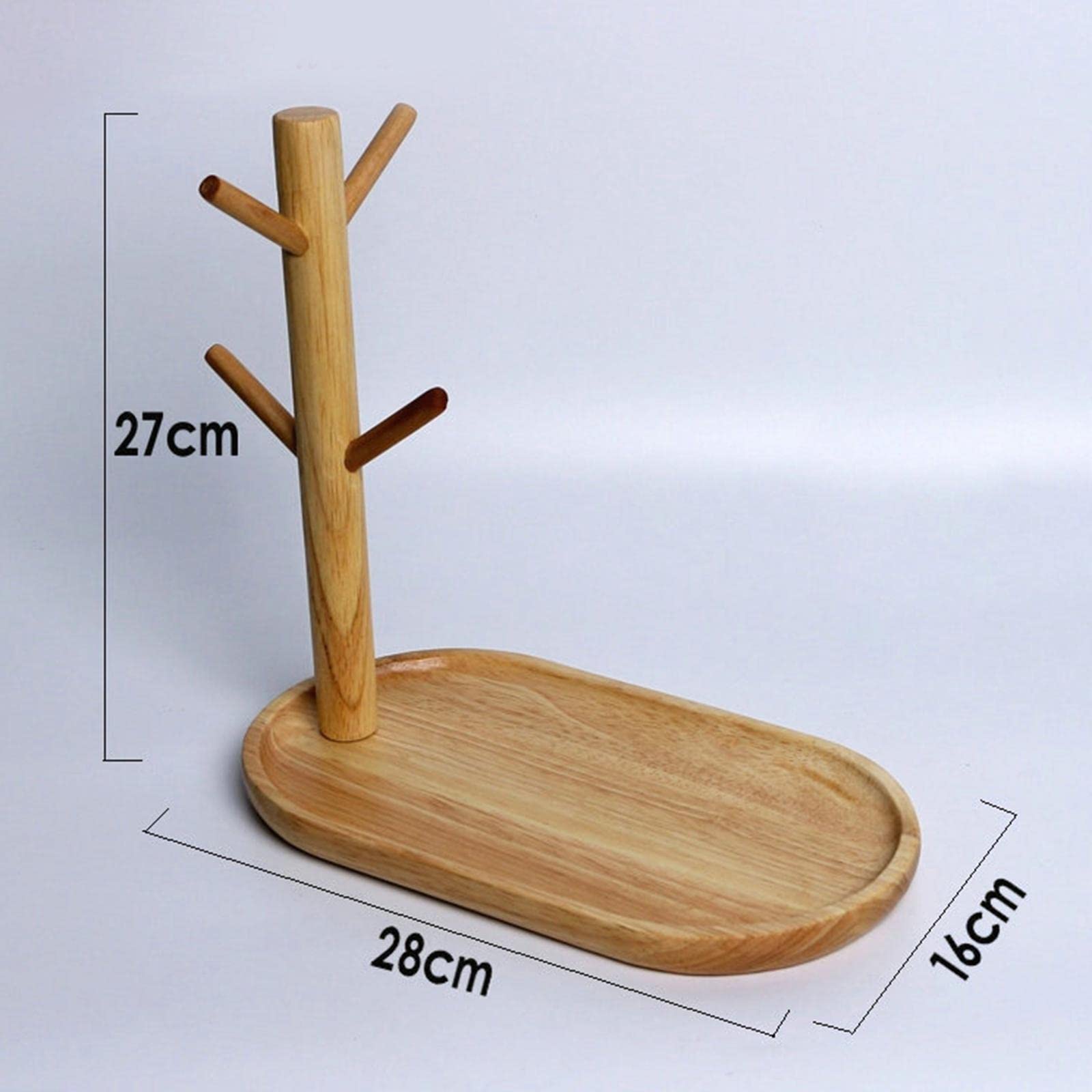 4 Haken Holz Tassenständer Halter Baum Kaffeetasse Aufbewahrungsständer, Dunkelbraun, 28x16x27cm Regal (Farbe: Hellbraun, Größe: 28x16x27cm)