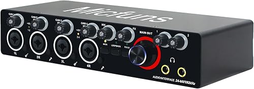 MA01 2-in4-out USB 2.0 Audio Interface with 4 mic Preamps with 48V Phantom Power -24-bit 192kHz for music computer recording