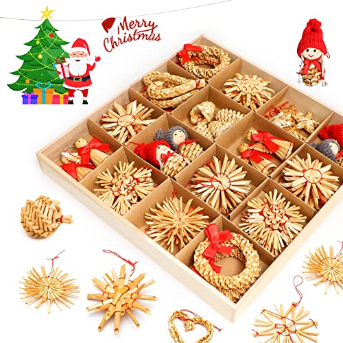 Strosterren kerstboom, 52 stuks kerstboomversiering stro hanger stroster kerstboom sieraden strohanger natuurlijke kerstboomhanger kerstdecoratie - Image 4