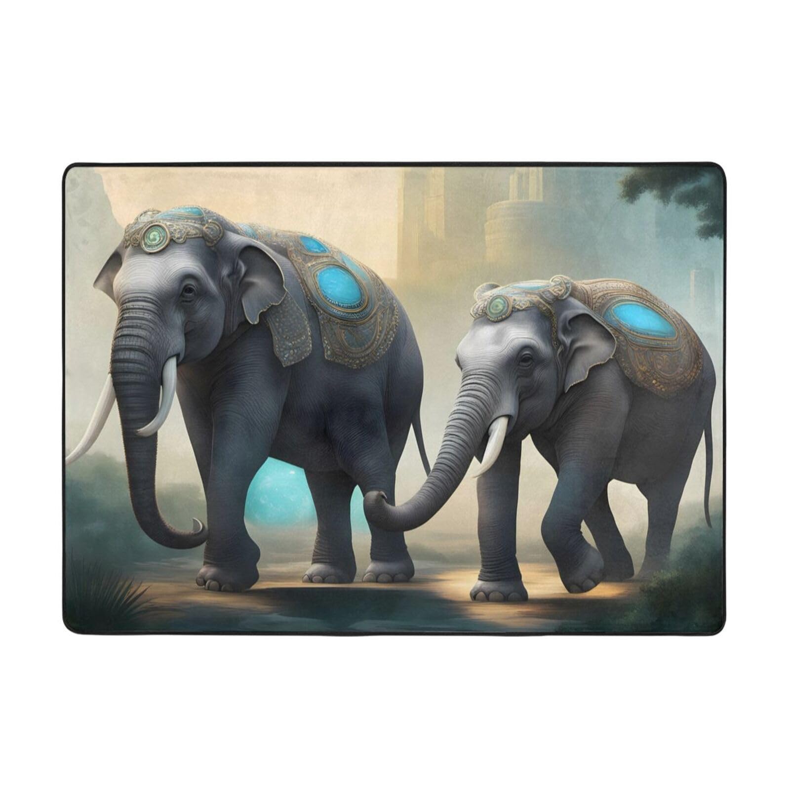 Tapis imprimé éléphants asiatiques BROLEO résout le sol froid du salon