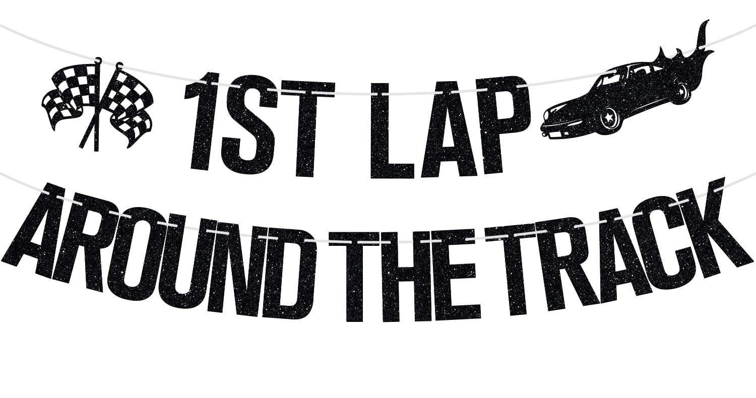 Photo 1 of 1st Lap Around the Track Banner for Boy Girl, Racing Car Theme Birthday Bunting Sign for One Year Old, First Birthday Party Decorations Supplies