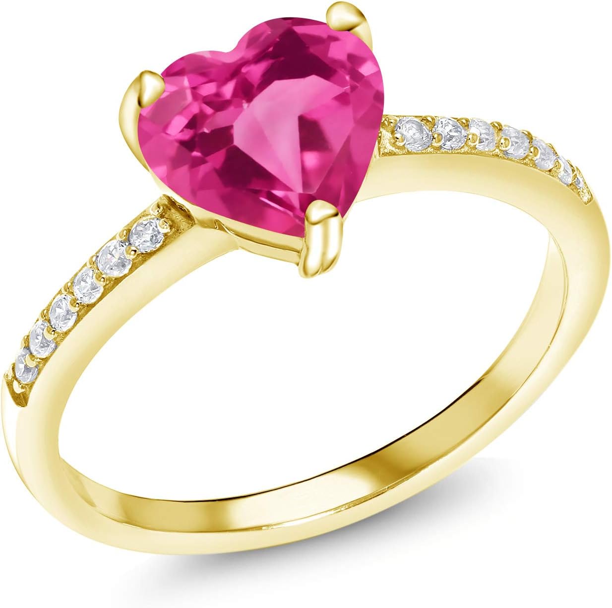 Gem Stone King 18K Yellow Gold Plated Silver 8MM Heart Shape Gemstone Birthstone Ring For Women | Wedding Engagement Anniversary Promise Heart Ring For Women | Available In Size 5, 6, 7, 8, 9