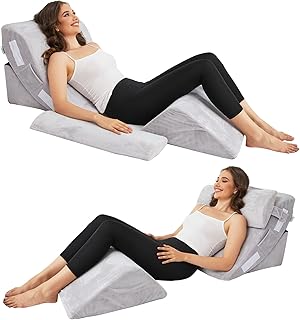 4 PCS Bed Wedge Pillow Set, Memory Foam Wedge Pillow for Sleeping After Surgery, Knee, Back Support and Leg Pain Relief, Adjustable Triangle Pillow - Acid Reflux,Anti Snoring, Heartburn & GERD