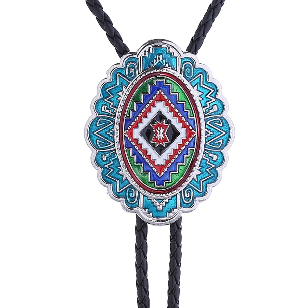 cravatta bolo, Cravatta Bolo Tie da uomo con totem etnico indiano smaltato retrò
