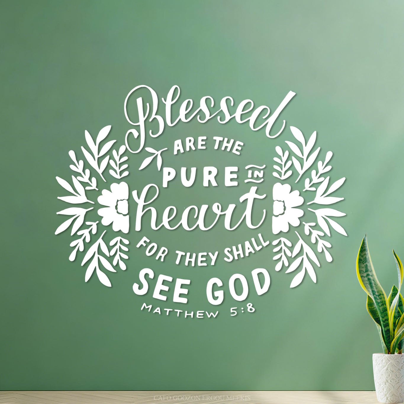 Hand Lettering Blessed are the Pure Heart Wall Decals Paster Paper 40x51cm Can Modify and add Information White