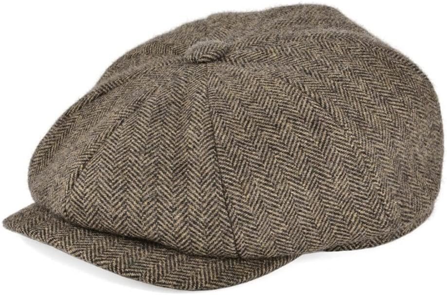 Wool Tweed Newsboy Cap for Men Women Herringbone Cabbies Hat Woolen Headpiece Beret Hats