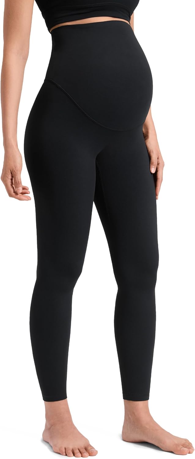 CRZ YOGA Softretch Maternity No Front Seam Leggings 25" - Workout Yoga Casual Womens Pregnancy Pants Over The Belly