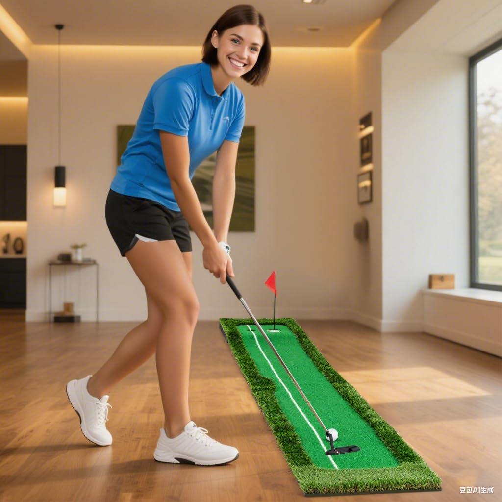 LIFEZEAL Alfombrilla de golf de 300 cm, equipo de entrenamiento de golf con 3 pelotas de golf, mini esterilla de ejercicio con 2 tamaños de agujeros para interior, exterior, alfombrilla de putting
