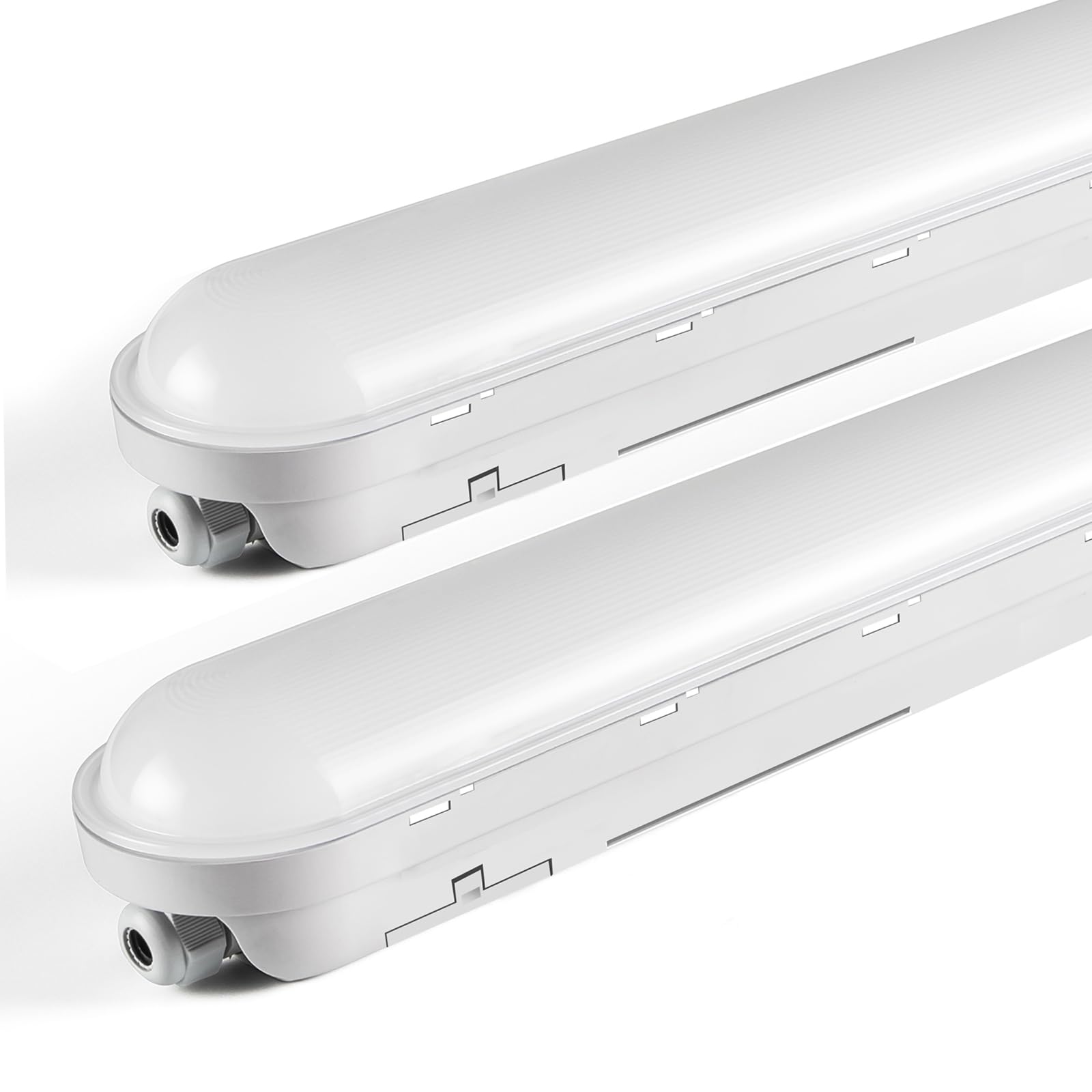 TONFFI 2 Stück Feuchtraumleuchte LED 120CM, 4000K Neutralweiß Feuchtraumlampe Komplett, 4500LM IP65 Verknüpfbar Kellerlampe für Garage Werkstatt Büro