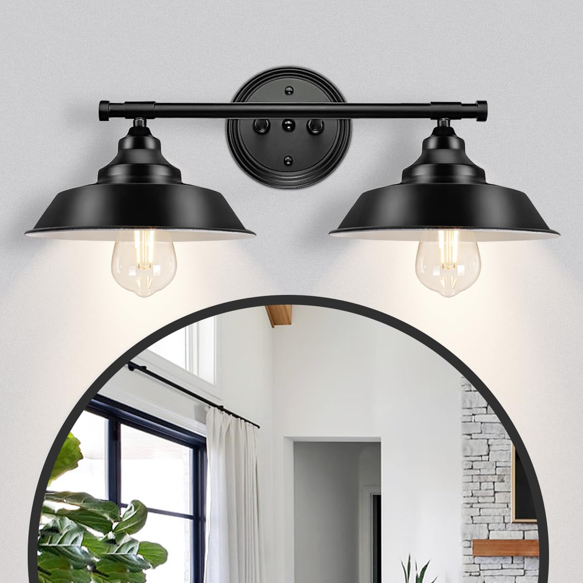 Farmhouse Vanity Light Fixtures, 2-Light Black Bathroom Light Fixtures Over Mirror, Modern Industrial Metal Black Vanity Light for Bathroom, Vanity, Mirror Cabinet Black 2-Light