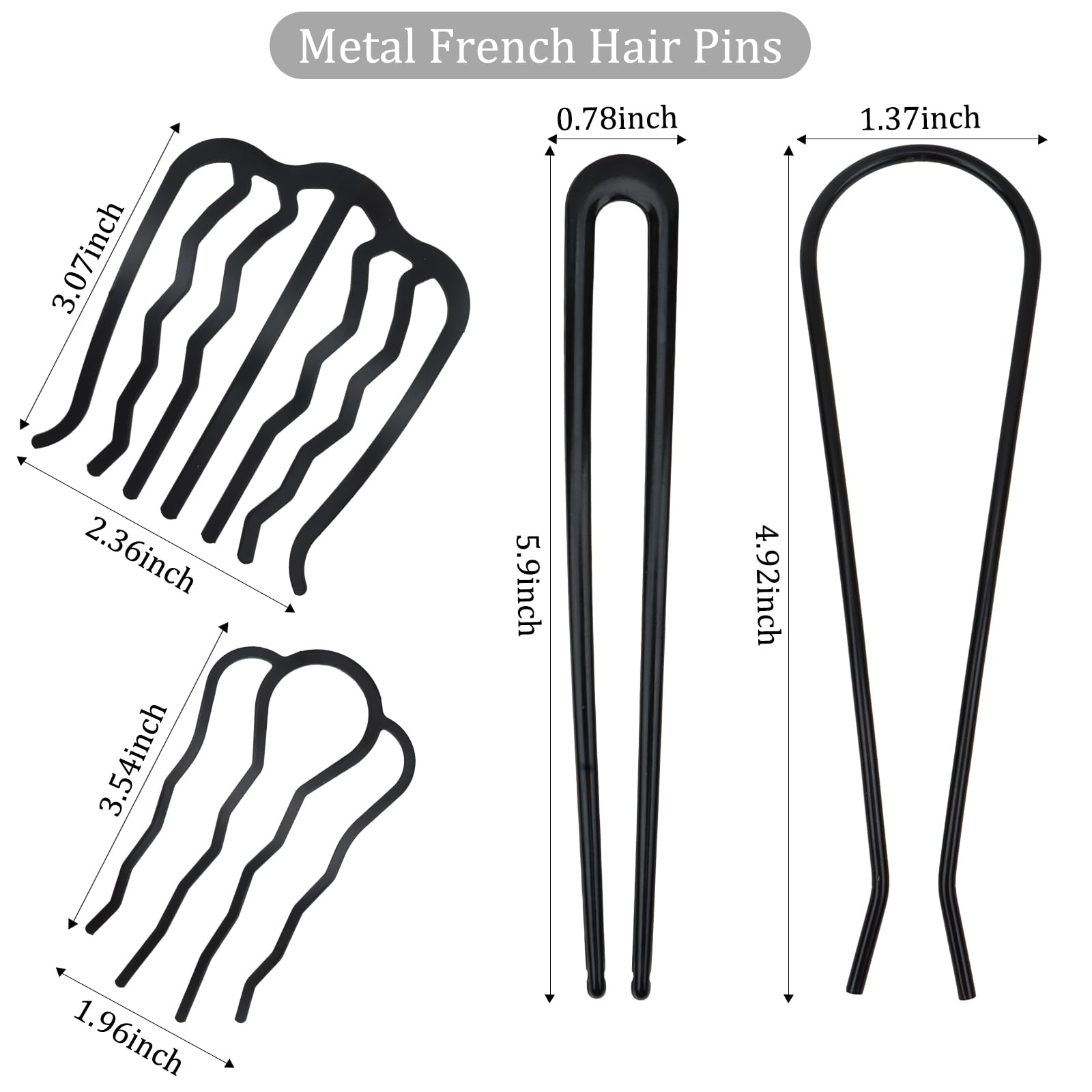 Forcine per capelli francesi, 8 forcine nere per capelli da donna, pettini laterali in metallo, forcine per capelli a forma di U, per chignon, forcine per capelli per acconciature
