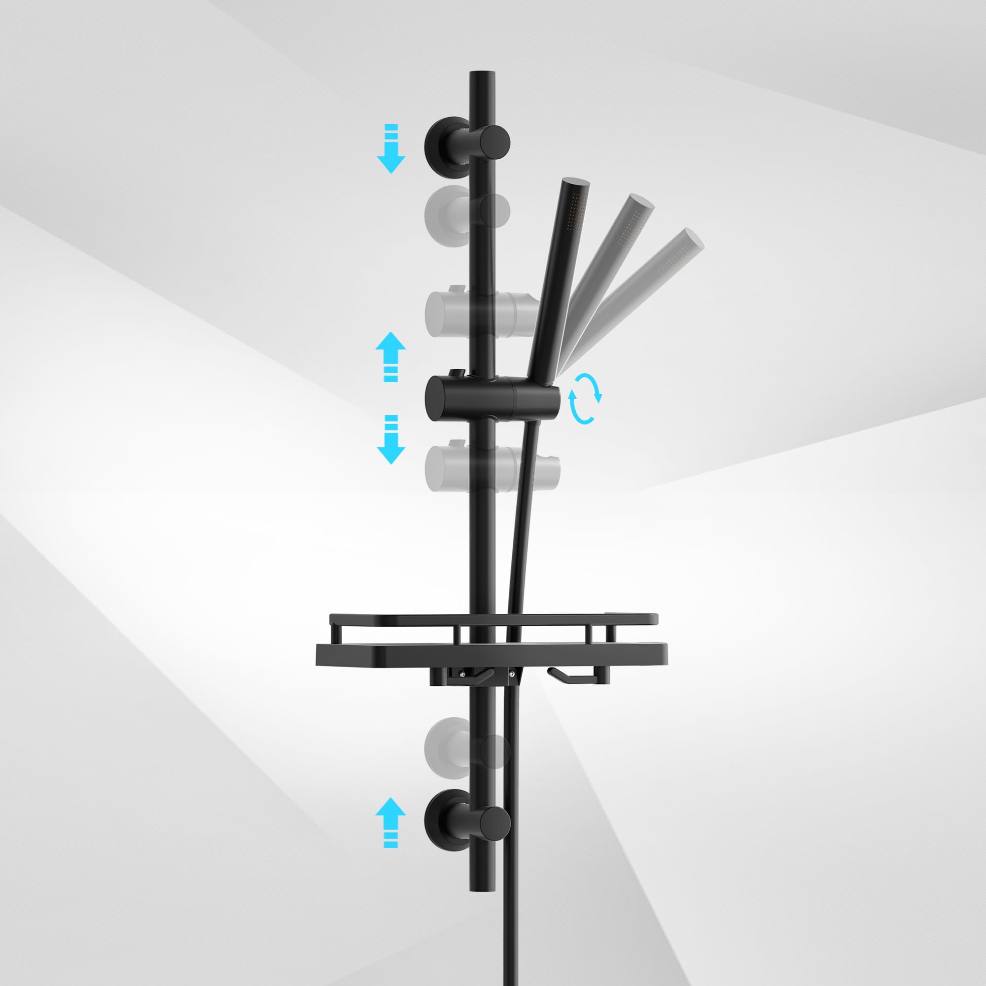 JOHO Barra de ducha de acero inoxidable de 70 cm con estante de ducha, juego de barra de ducha con soporte para cabezal de ducha y juego de ducha de mano con ducha de latón, alcachofa de ducha con