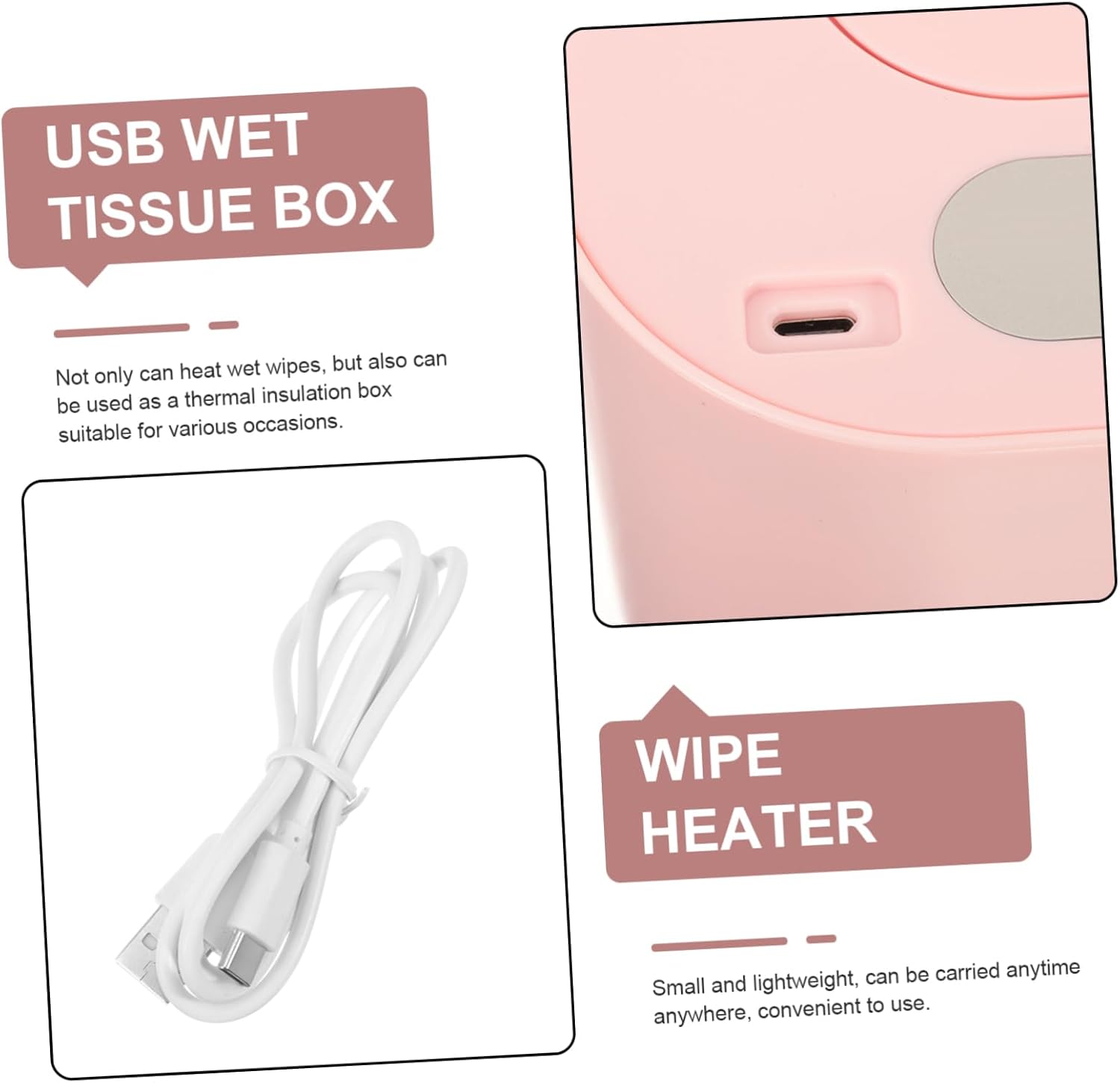 Cabilock Car Tissue Holder Portable Wipes Warmer USB Wet Tissue Heater Temperature Control