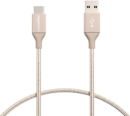 AmazonBasics Double Braided Nylon USB Type-C to Type-A 2.0 Male Cable For Laptop 1 Feet (Gold, 0.3 Meters)