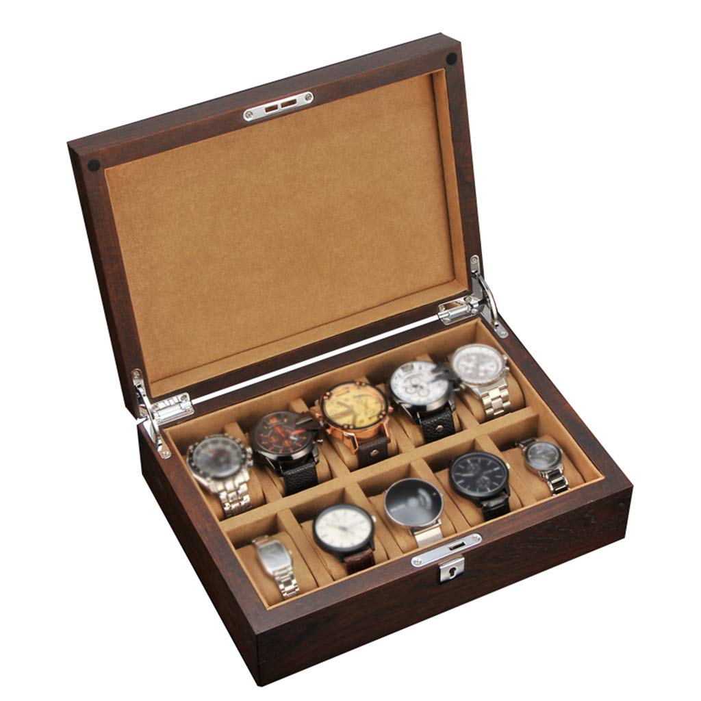 ANVLOJRIH Watch Box - Glass Lid 6 Slots Watch Jewellery Display Storage Case Bracelet Tray Showcase Organiser with Glass Top and 6 Pillows