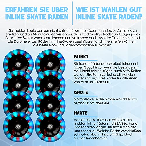 8 Pack Leuchtende Inline Skate Rollen - 72mm 76mm 80mm led Inliner Skate Räder mit kugellager ABEC-9 - Led Skate Rollen | 82a 85a Inline Skate Räder Wheels für K2 Hudora Gonex Apollo