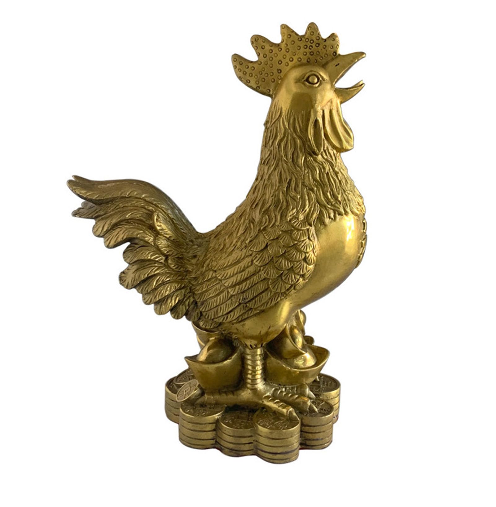 Posąg koguta Feng Shui ze złotego mosiądzu, pomyślne zwierzę | Ozdoba na monety, pieniądze, dekoracje do domu, rzeźba z chińskiego zodiaku, kolekcja prezentów, atrakcja bogactwa