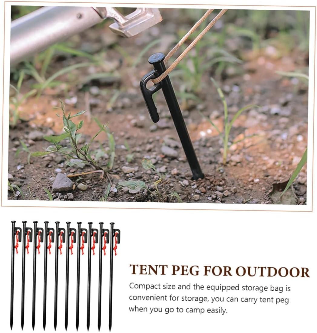 Heavy Duty Tent Stakes 10pcs Metal Camping Pegs Black 30cm with Storage Bag for Outdoor Tent Fixing and Tarp Anchoring